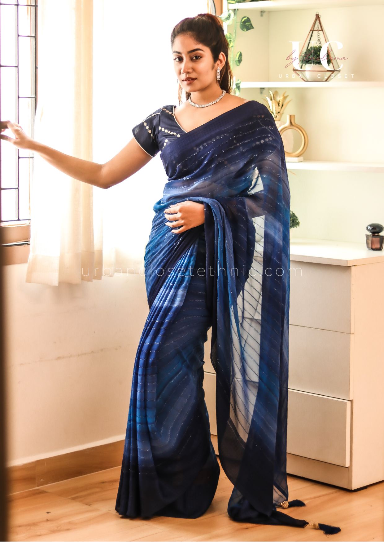 Samyu- shimmer georgette saree (Midnight blue)