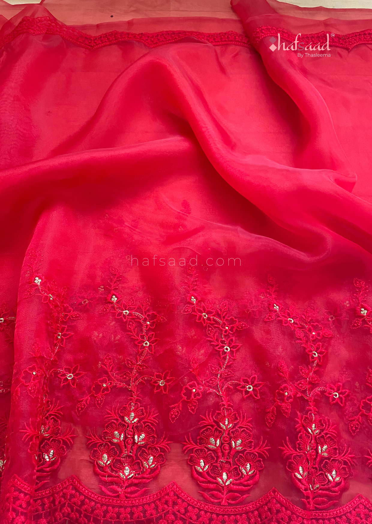 Scarlet- Red organza saree