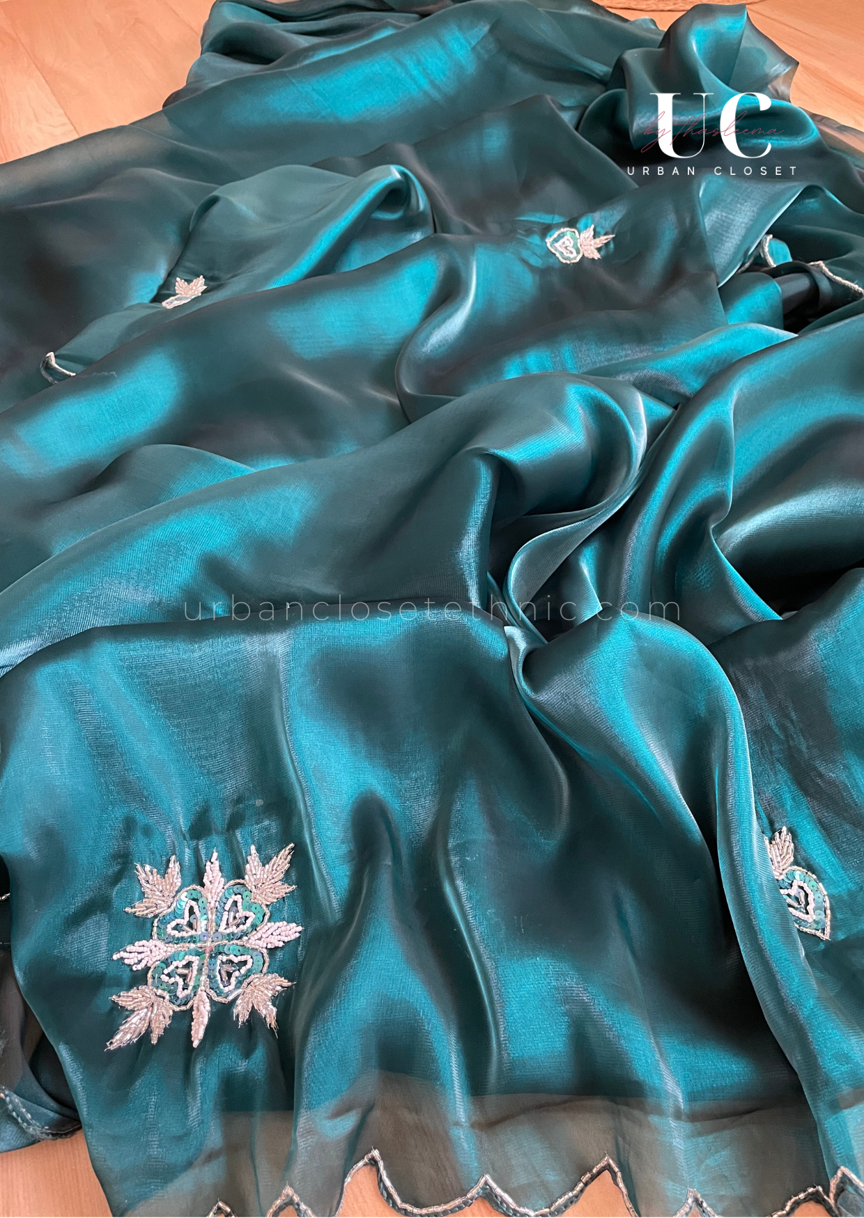 Molten Ocean- handwork satin organza saree