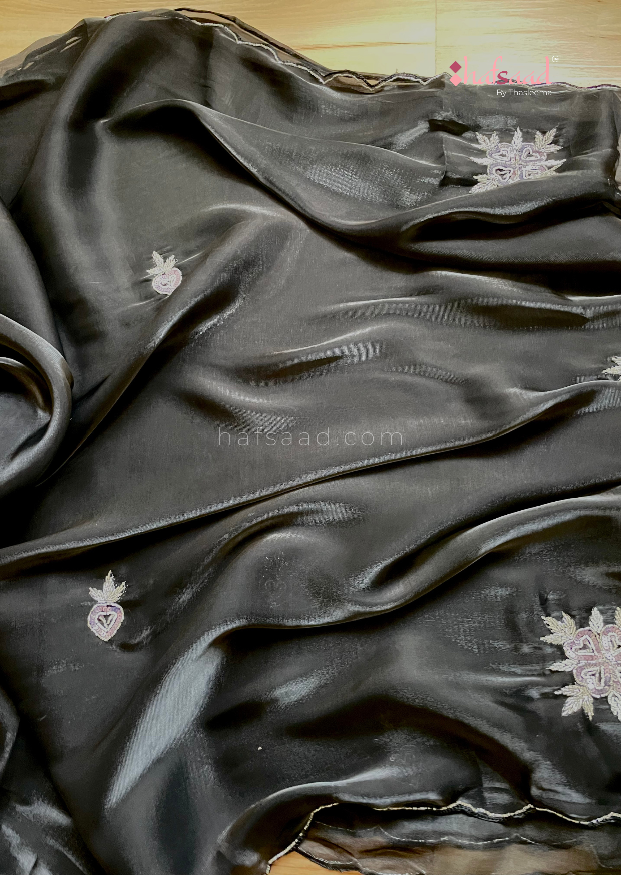 Molten coal- Handwork satin organza saree