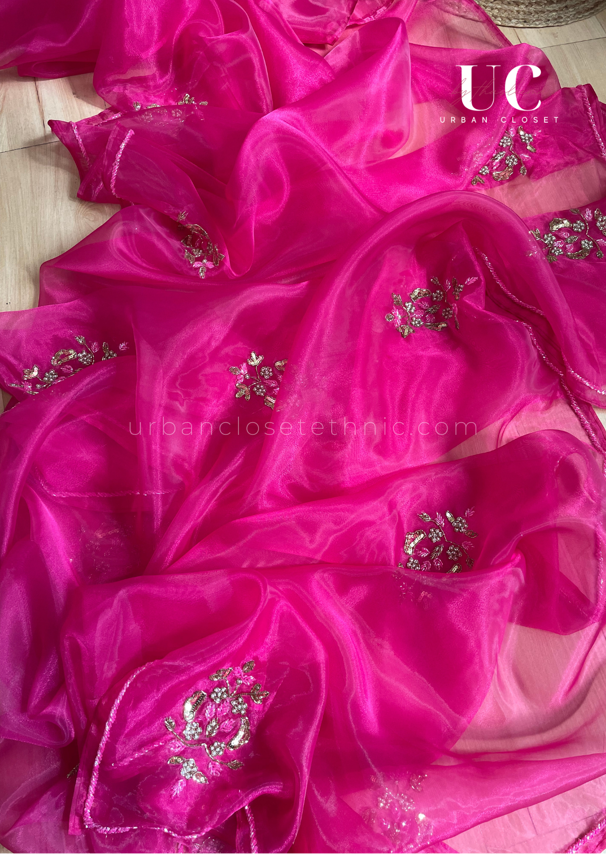 Pink Sapphire- Organza Handwork saree