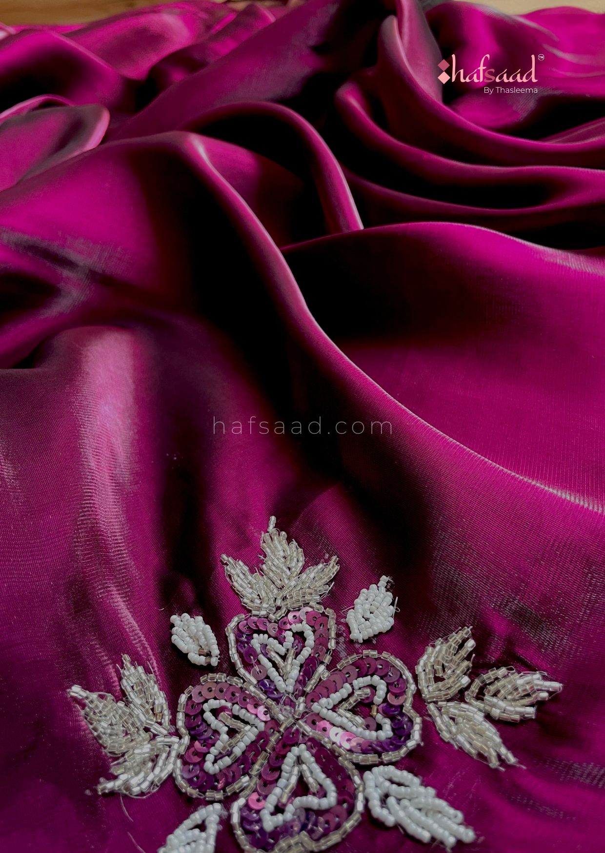 Molten wine- Handwork satin organza saree