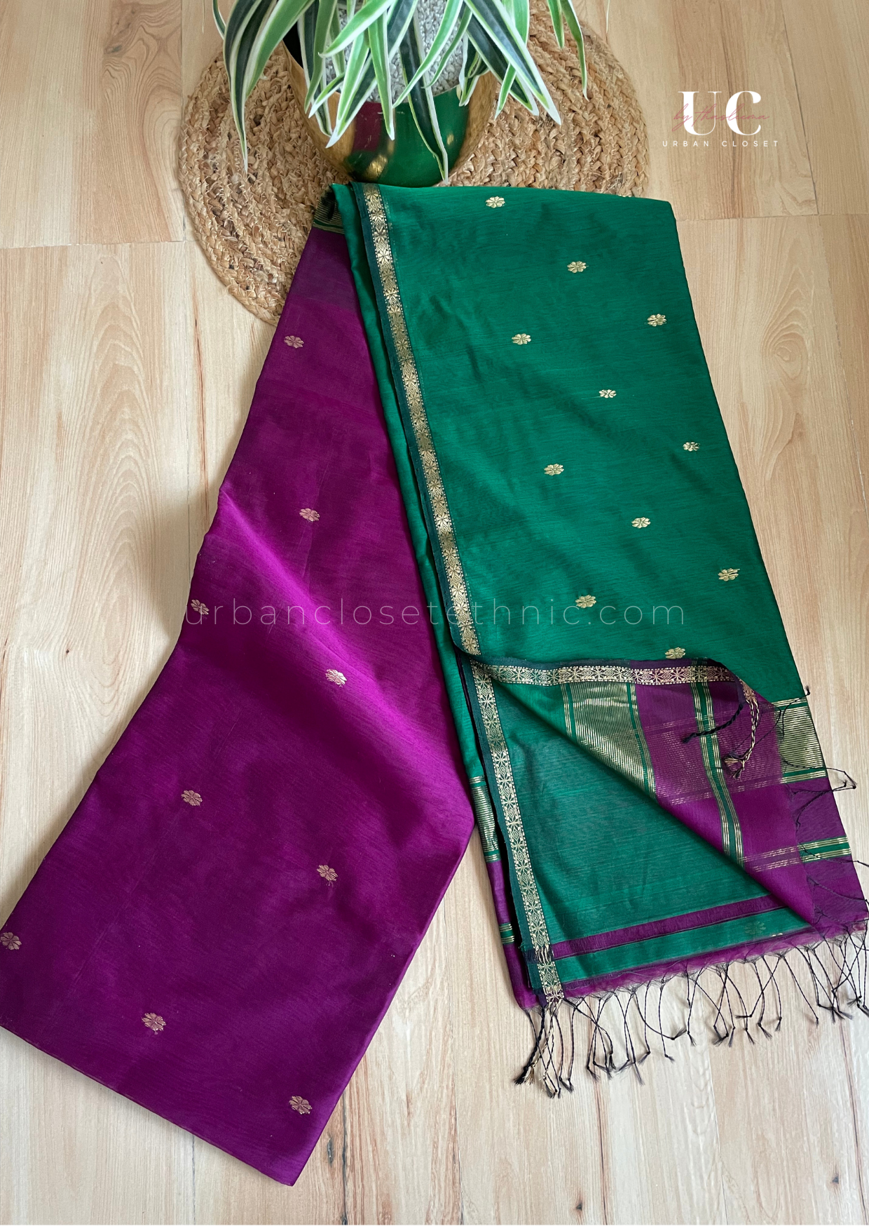 Green Threadwork Simple Silk Cotton Saree - Sri Arya Silks