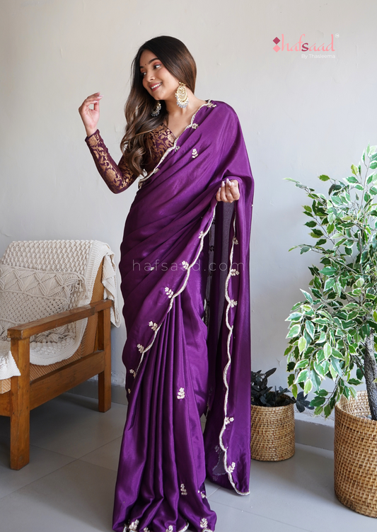 Isha Handwork saree- Ready to wear (Purple Sangria)