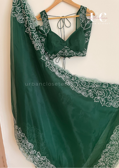 Isha Organza- Ready to wear (Bottle Green)