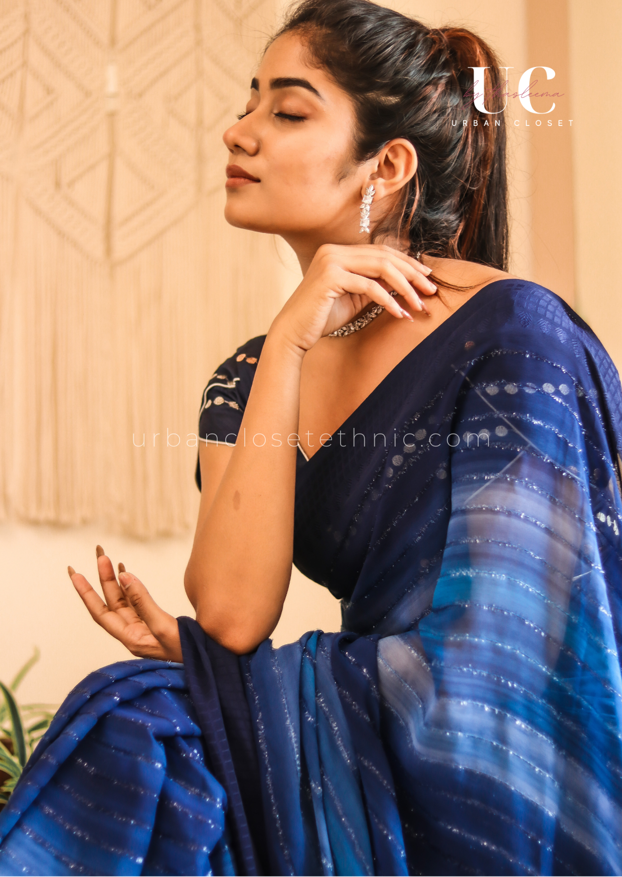 Samyu- shimmer georgette saree (Midnight blue)