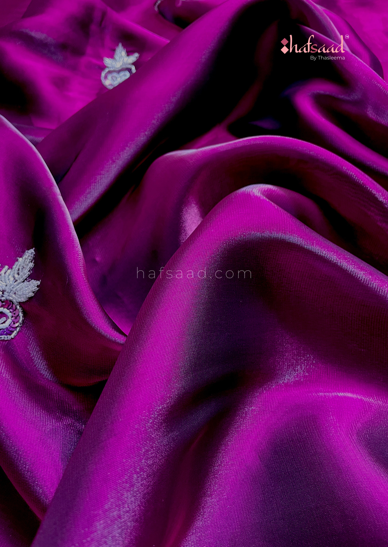 Molten wine- Handwork satin organza saree