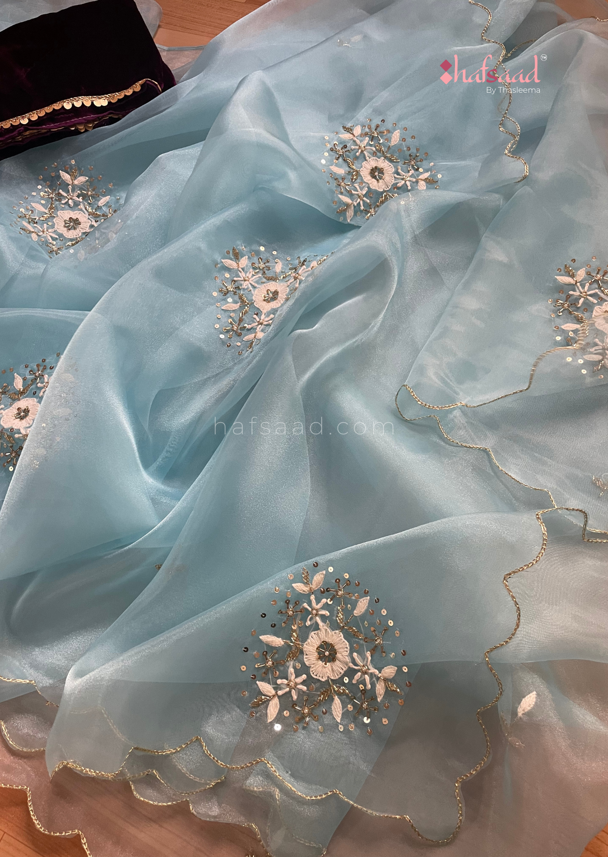 Blue Moon- chikankari handwork organza saree