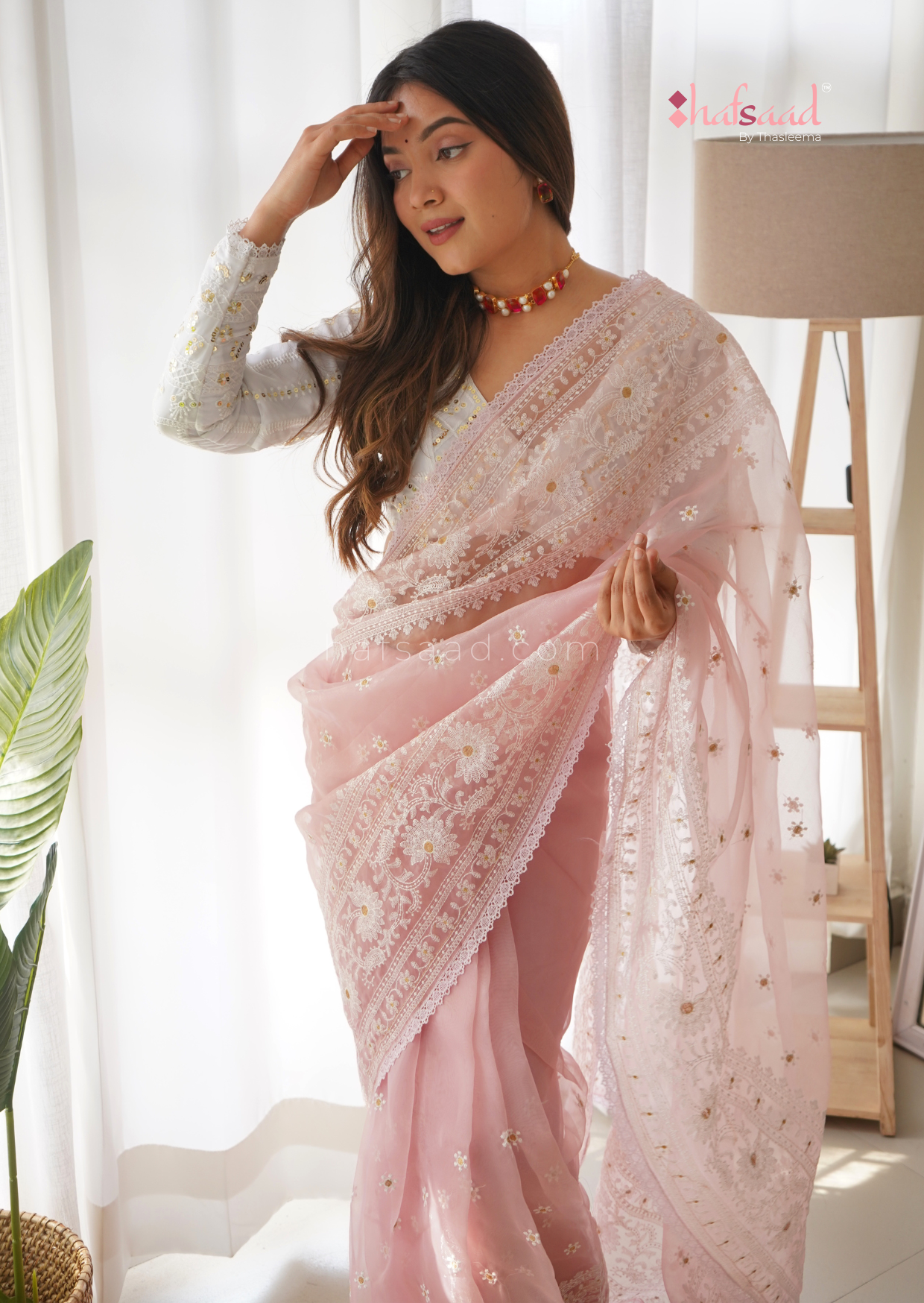 Blushed- Chikankari Organza saree