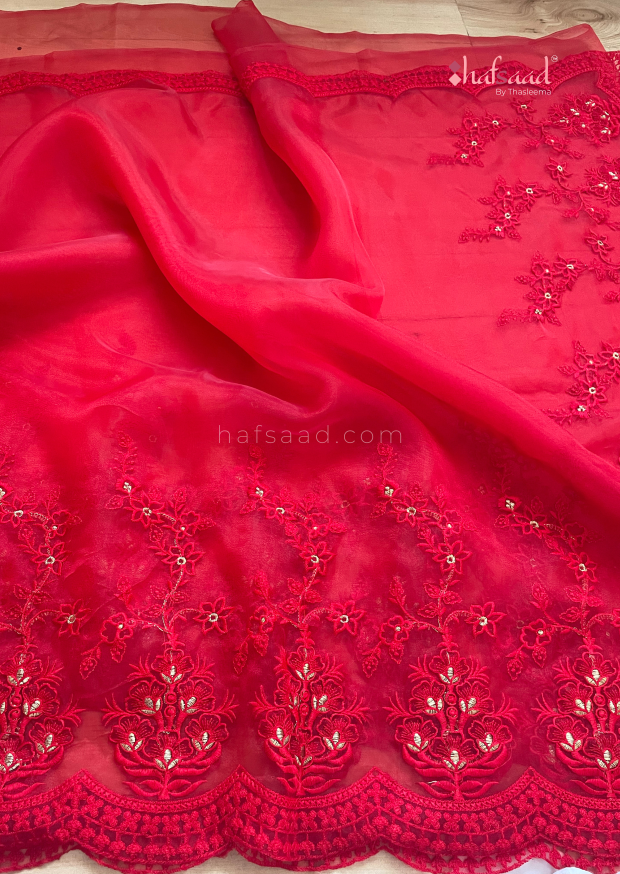 Scarlet- Red organza saree