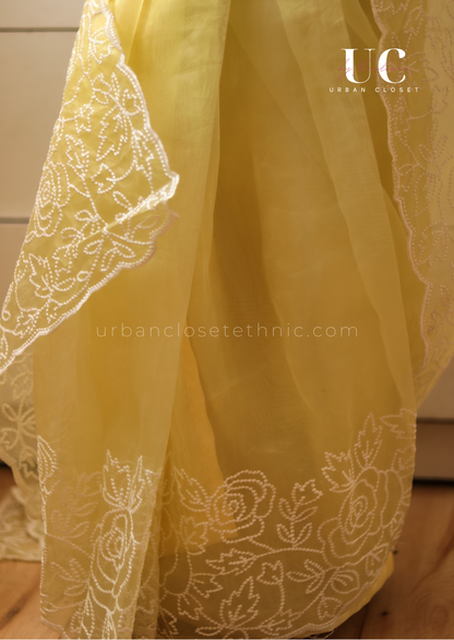 Isha Organza- Ready to wear (Pastel Yellow)