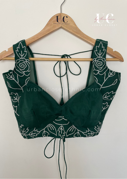 Isha Organza- Ready to wear (Bottle Green)