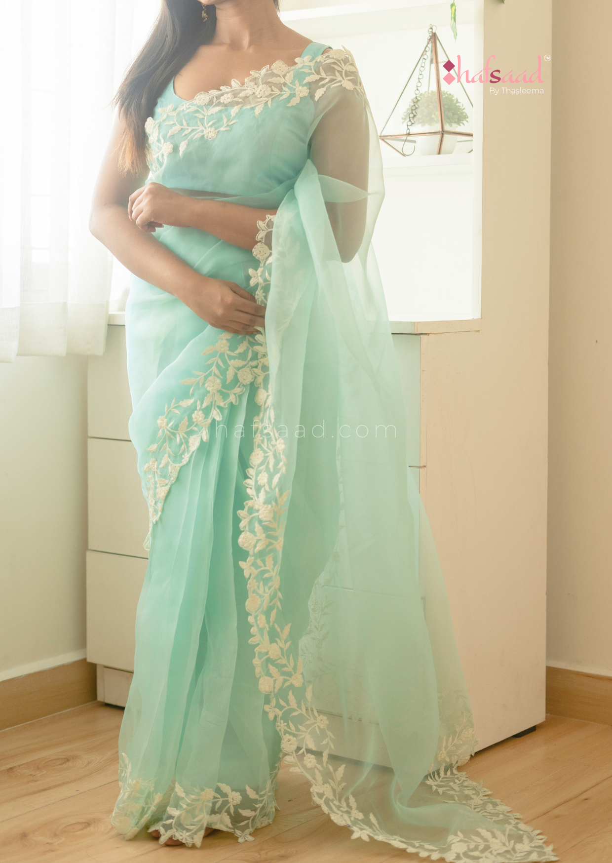 Roop- Organza saree (Tiffany Blue)