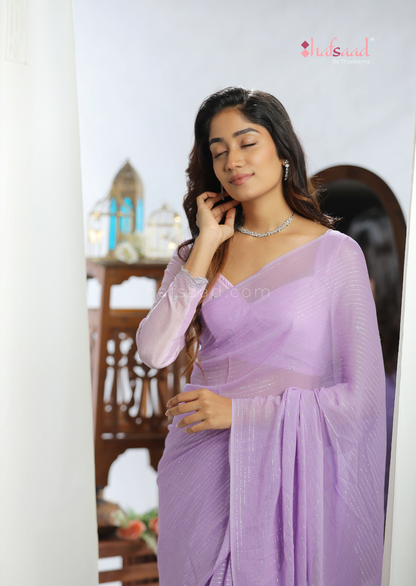 Samri- Ready to wear viscose chiffon saree (Lilac)