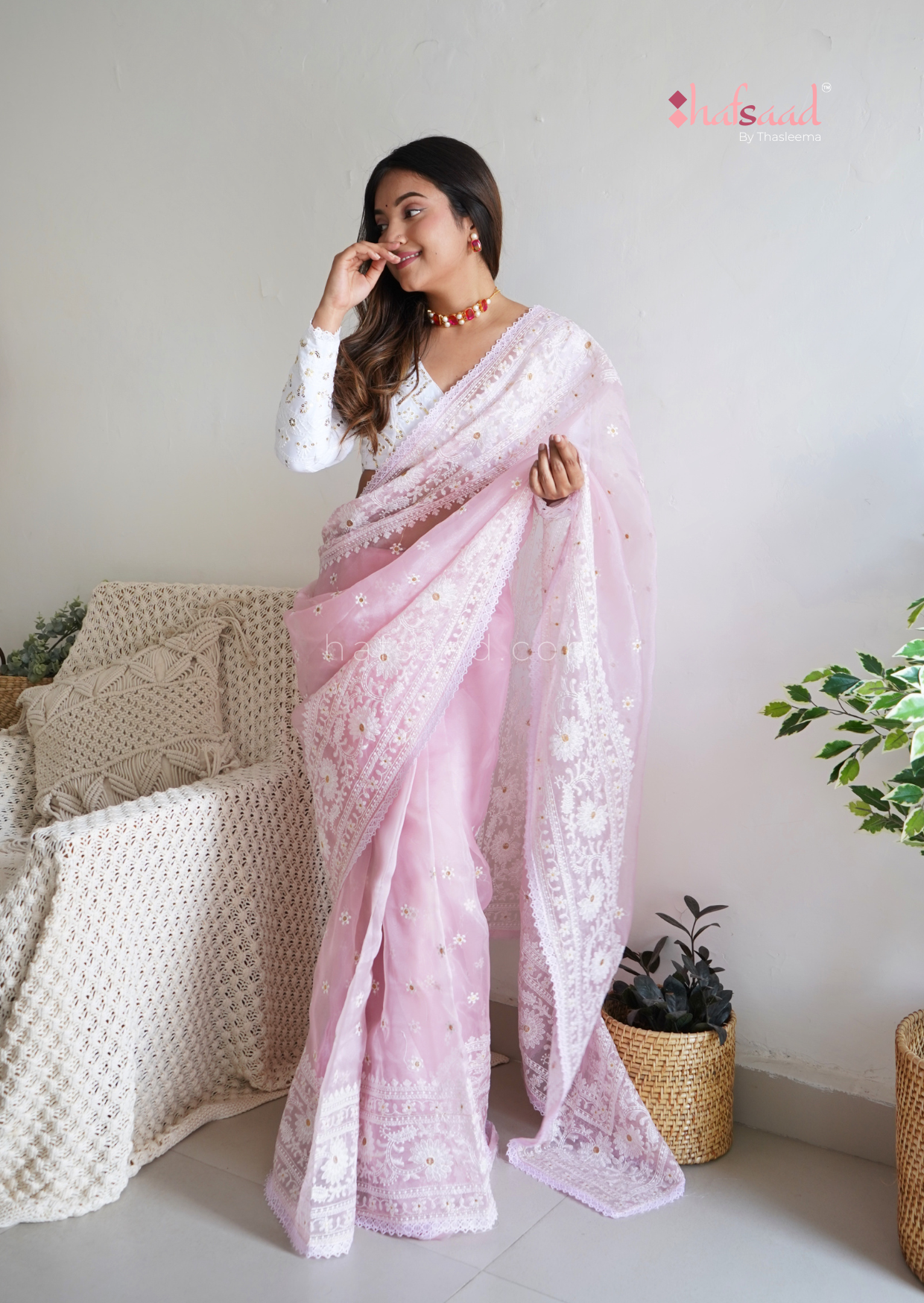 Blushed- Chikankari Organza saree