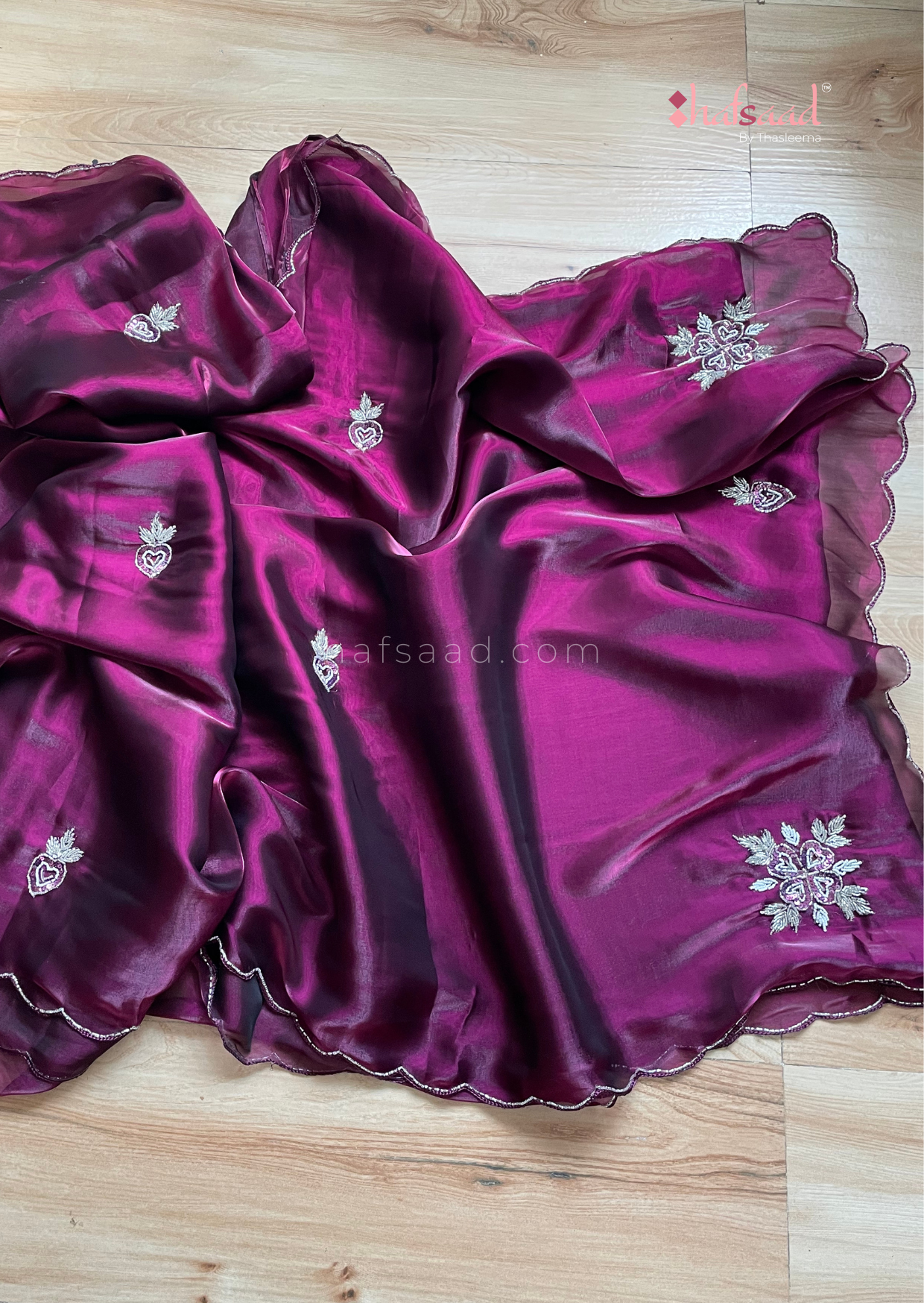 Molten wine- Handwork satin organza saree