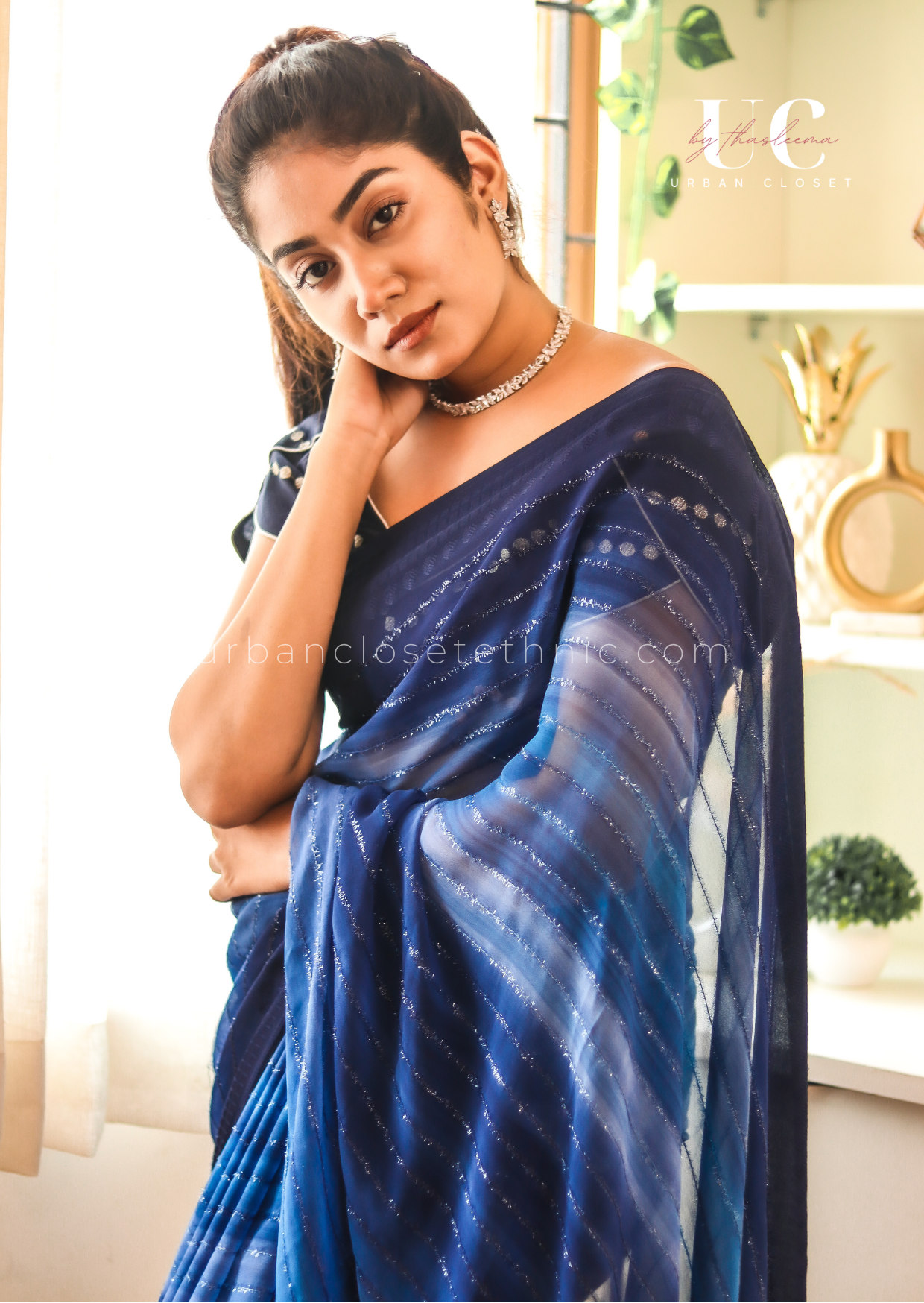 Samyu- shimmer georgette saree (Midnight blue)