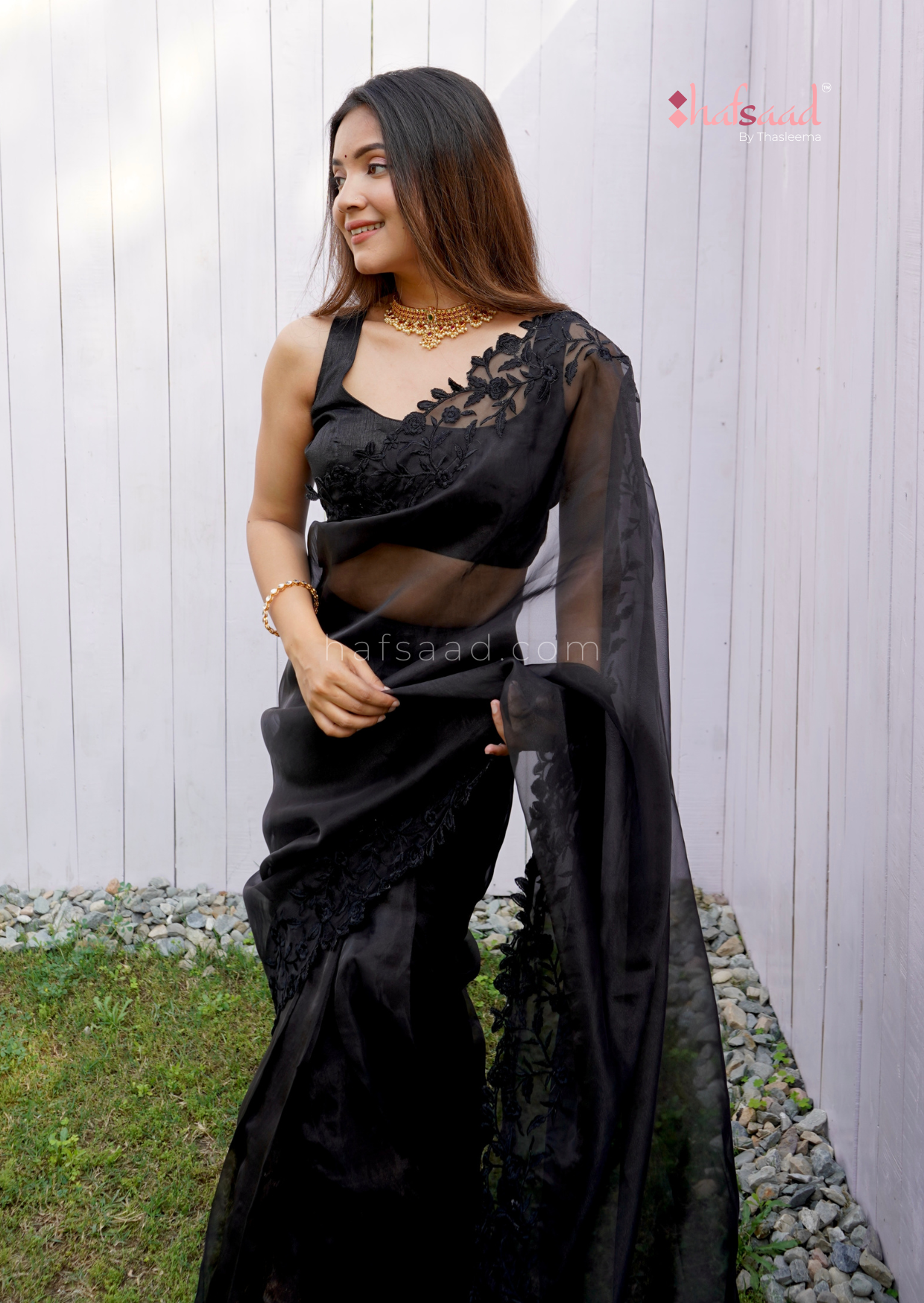 Grey and Black Organza Saree