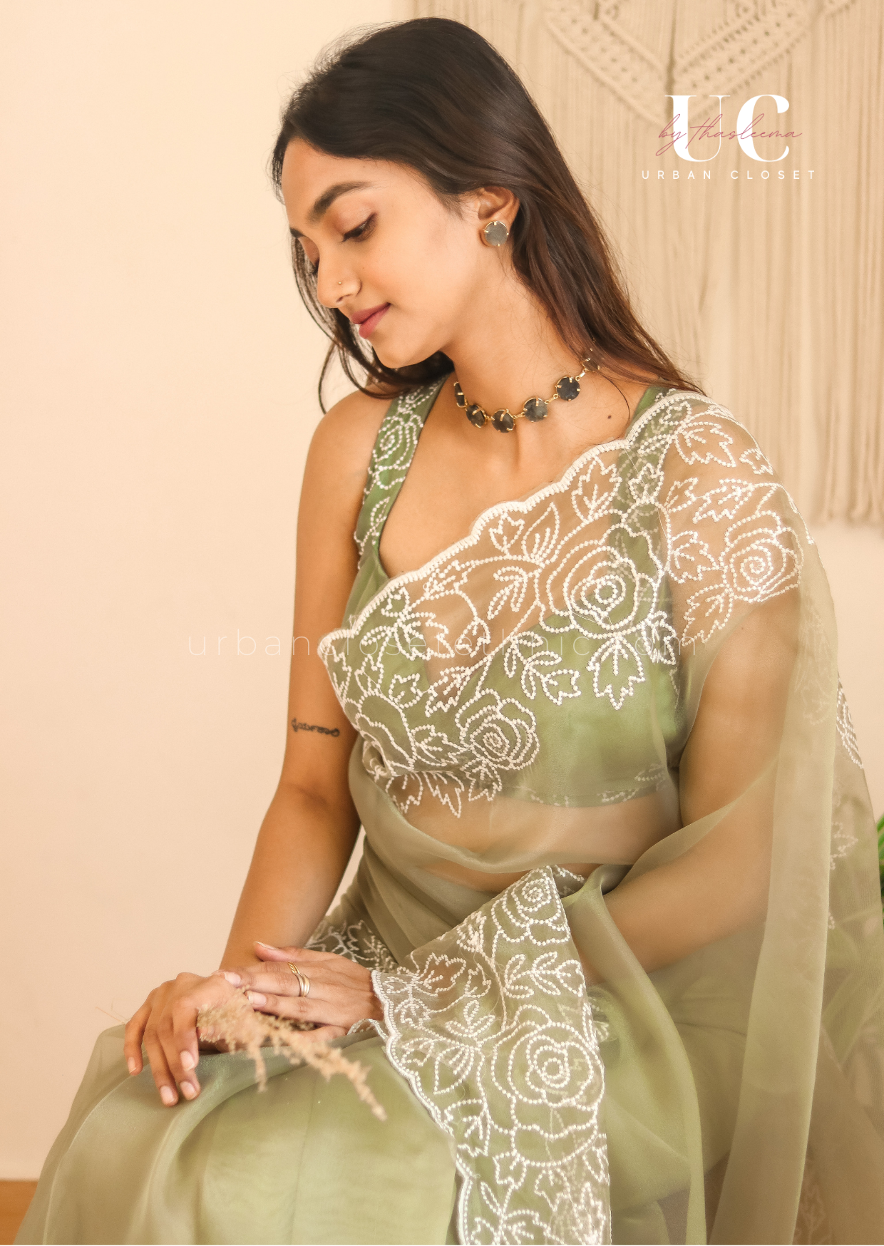 Isha Organza- Ready to wear (Moss Green)