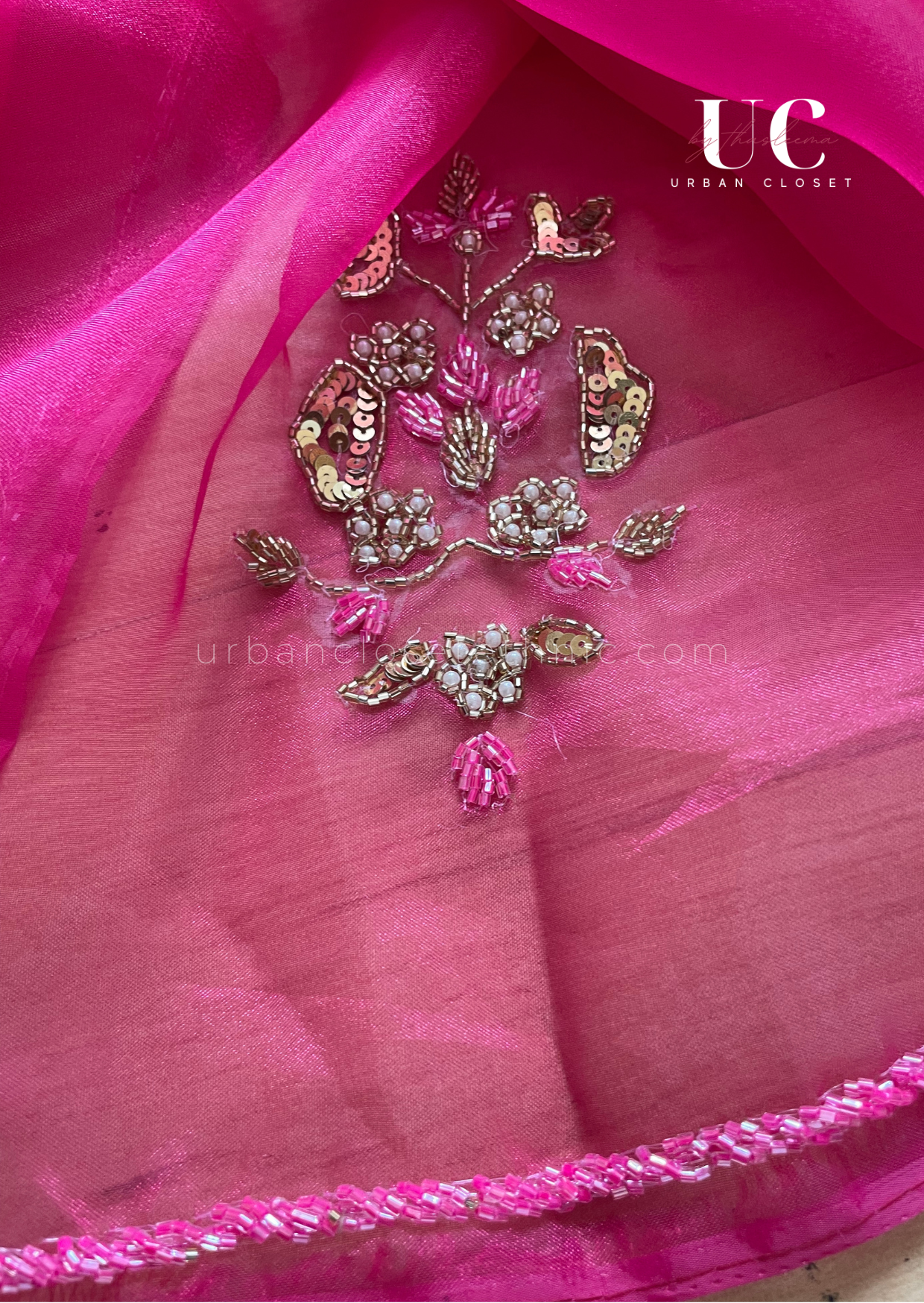 Pink Sapphire- Organza Handwork saree