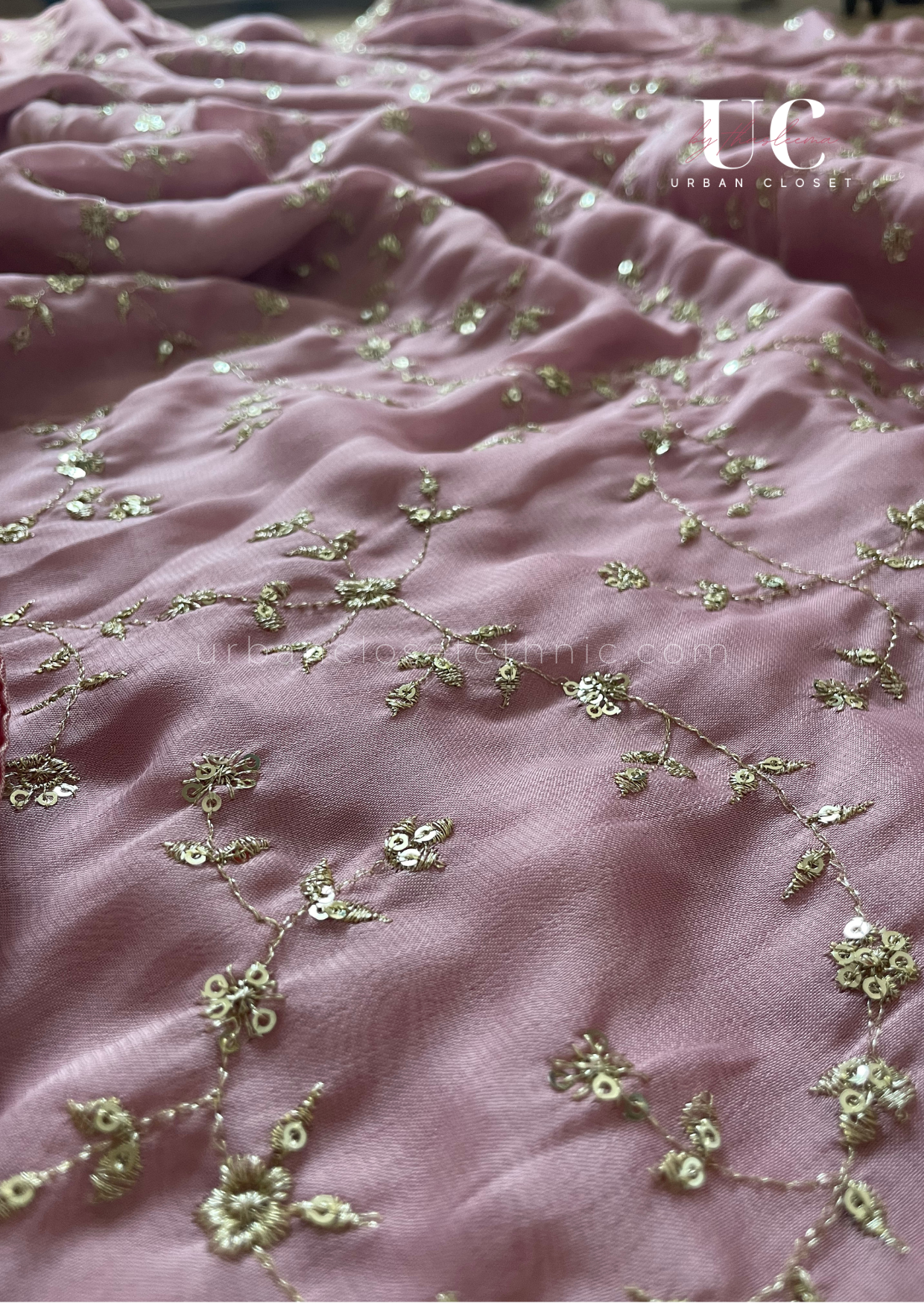 Manu- Onion pink chiffon silk saree