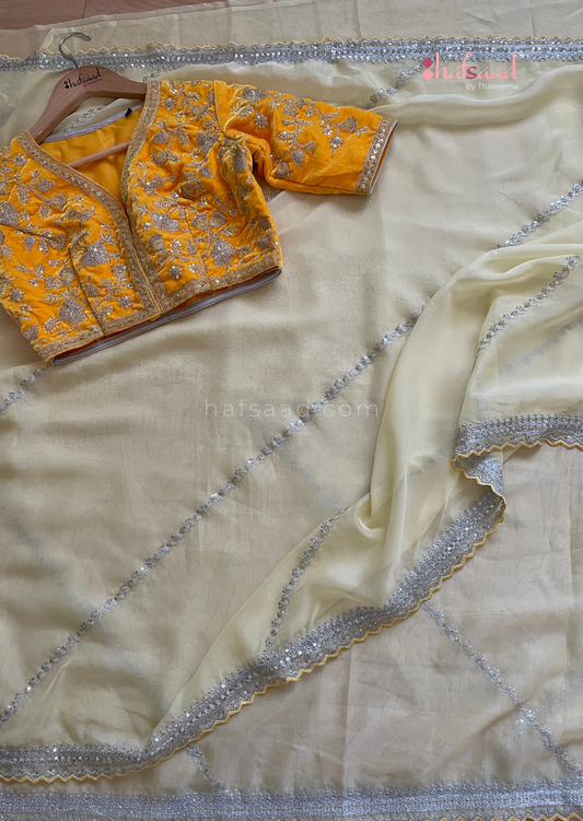 Valentine- Designer saree (Pastel Yellow)