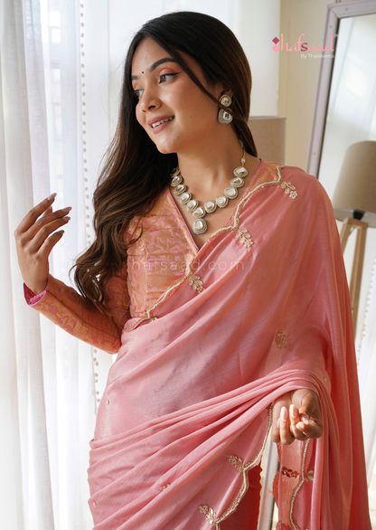 Isha Handwork saree- Ready to wear (Pink)