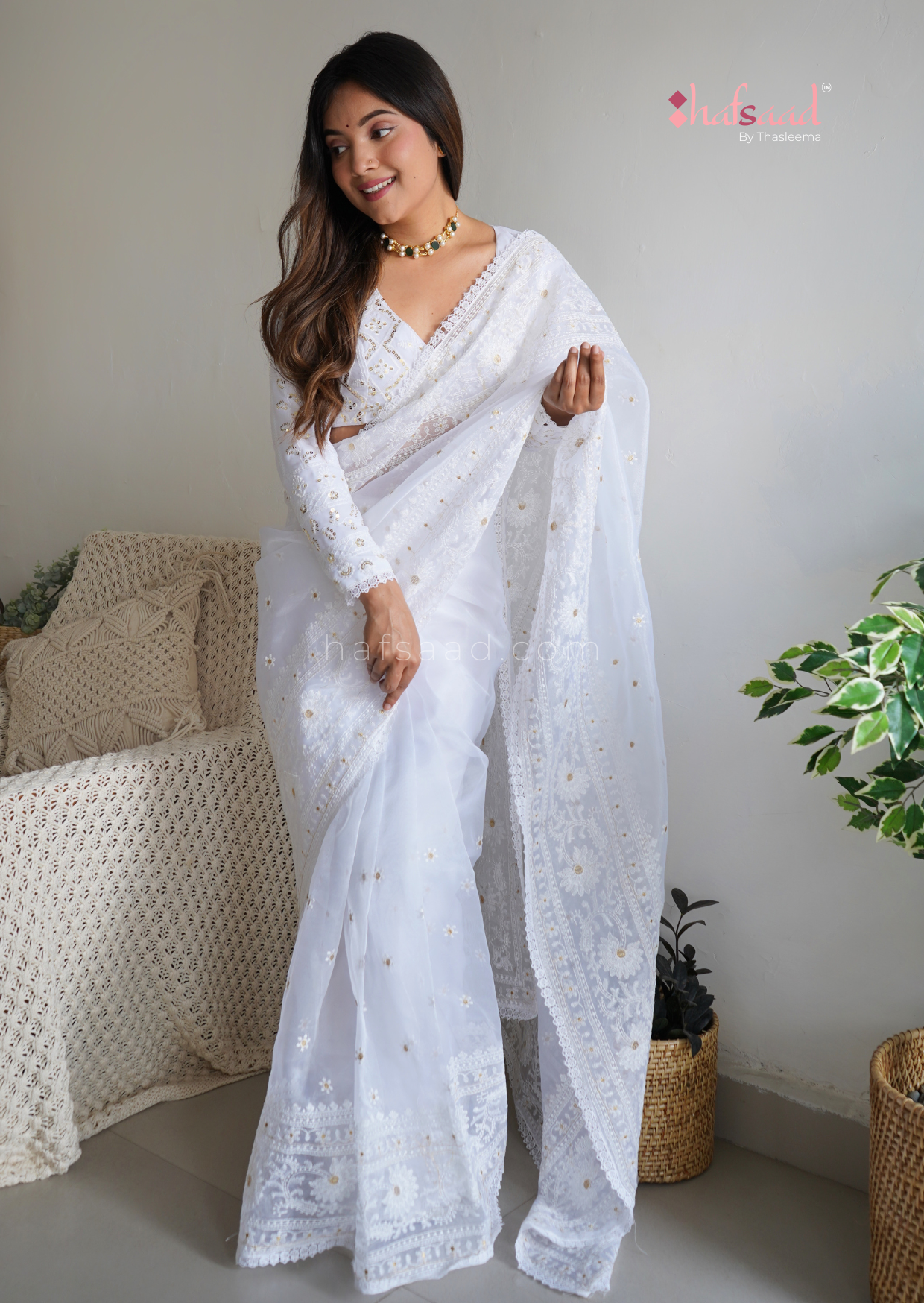 Blushed- Ready to wear saree (Pure white)