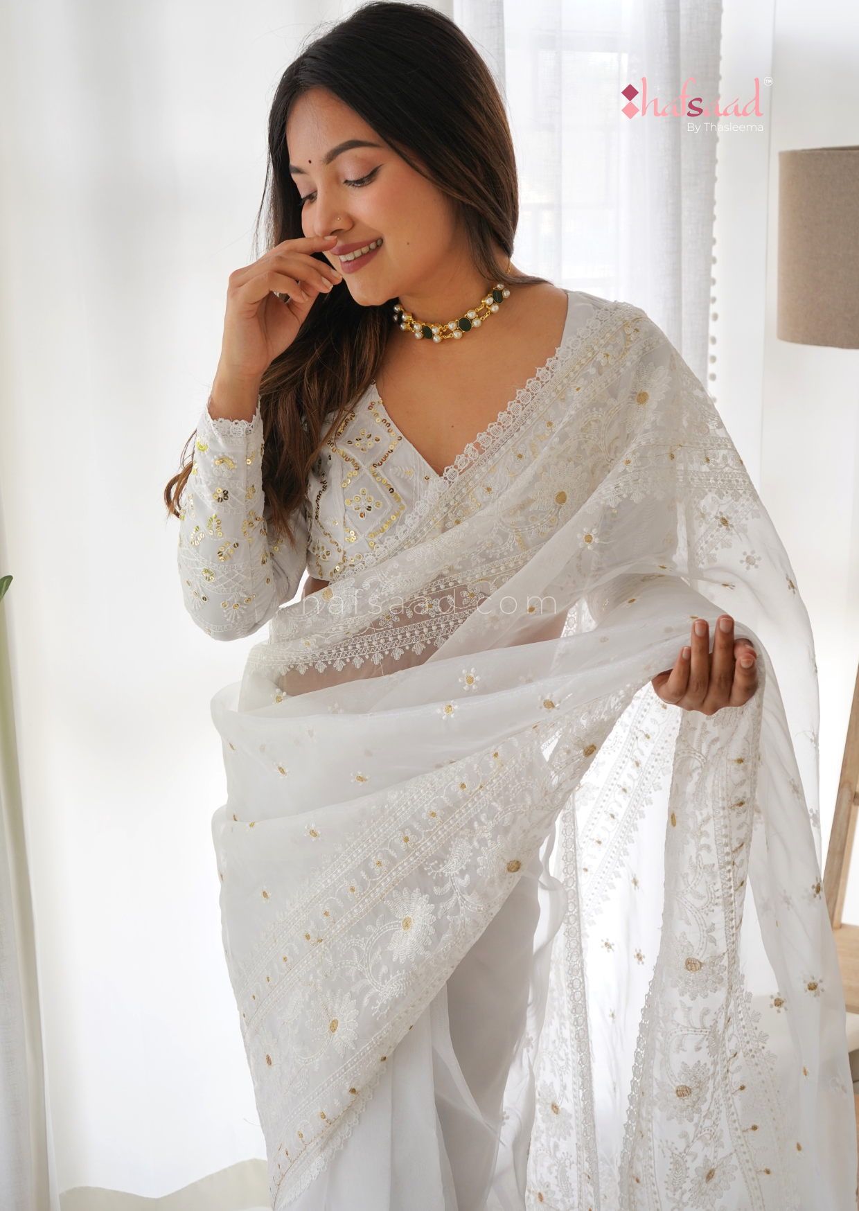 Blushed- Ready to wear saree (Pure white)