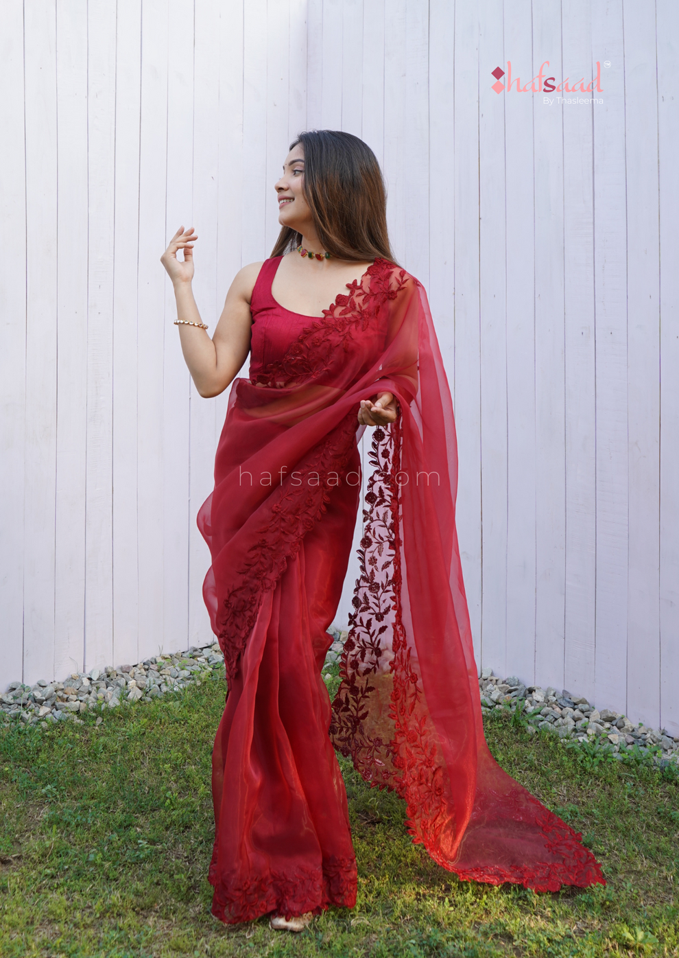 Roop- Organza saree (Maroon) – Hafsaad