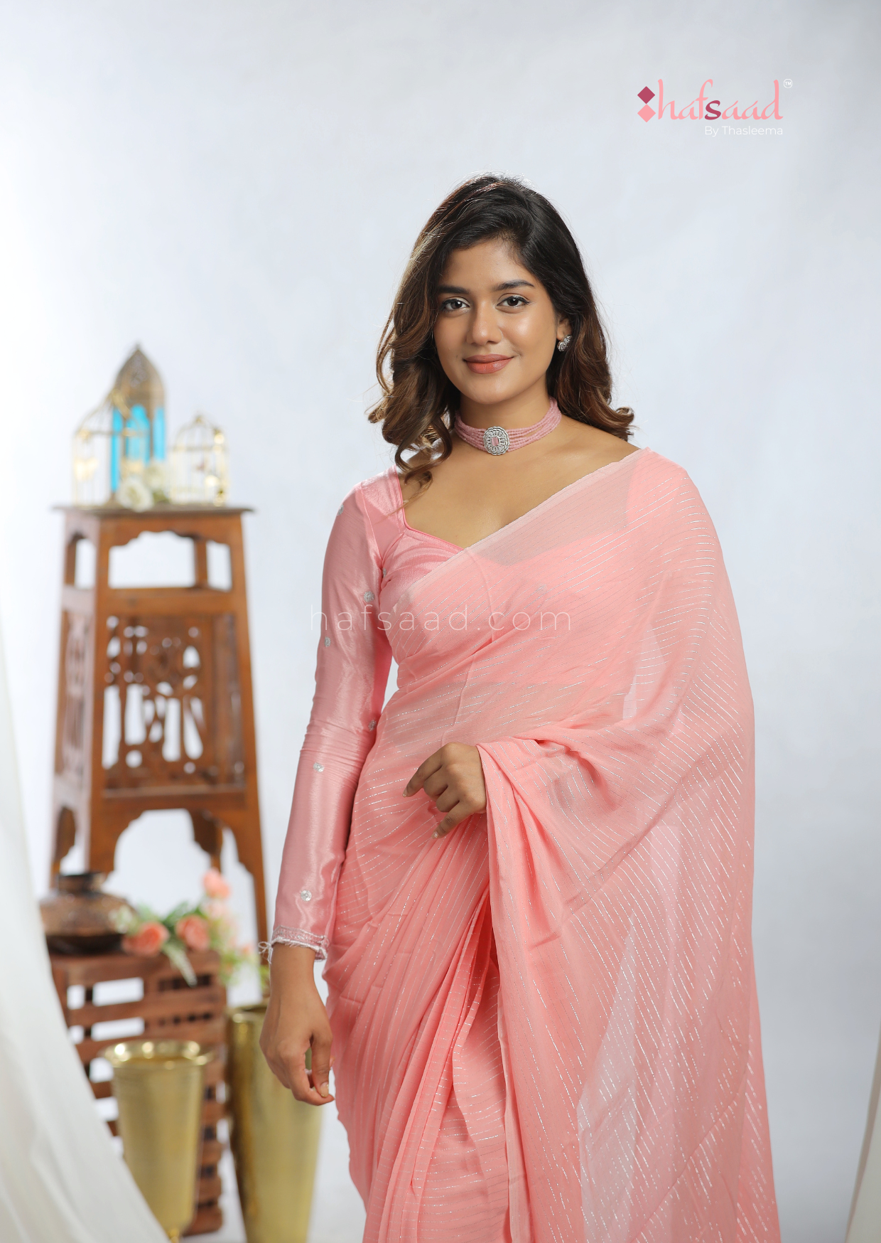 Samri- Ready to wear viscose chiffon saree (Baby pink)