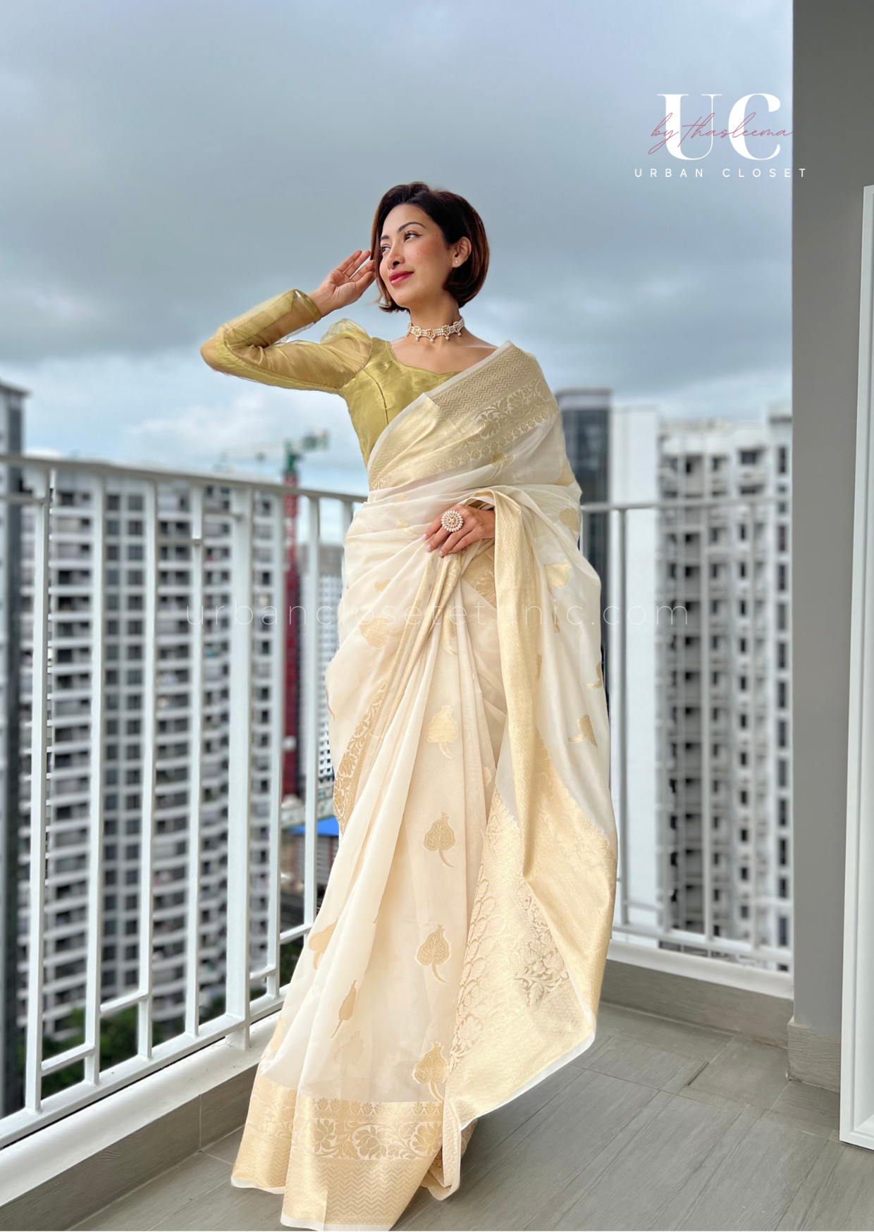 Amrutha-Mallu cream soft silk saree