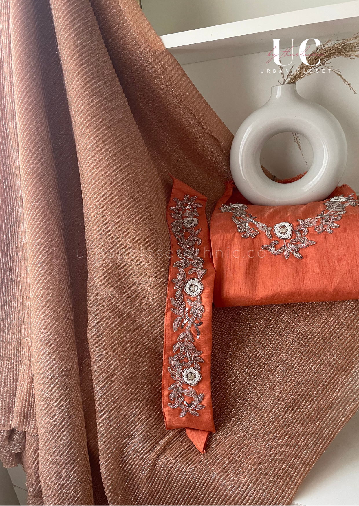 Charmed- Designer saree (Peached Coral)