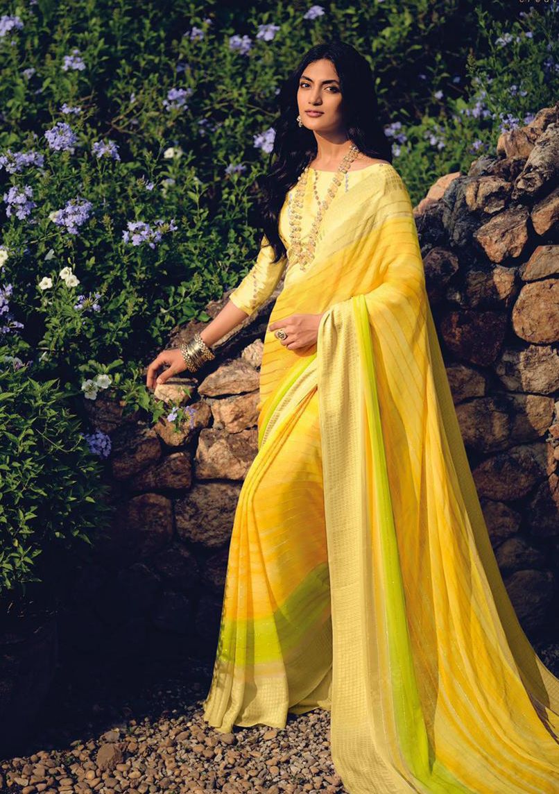 Samyu- Shimmer Georgette saree (Yellow)