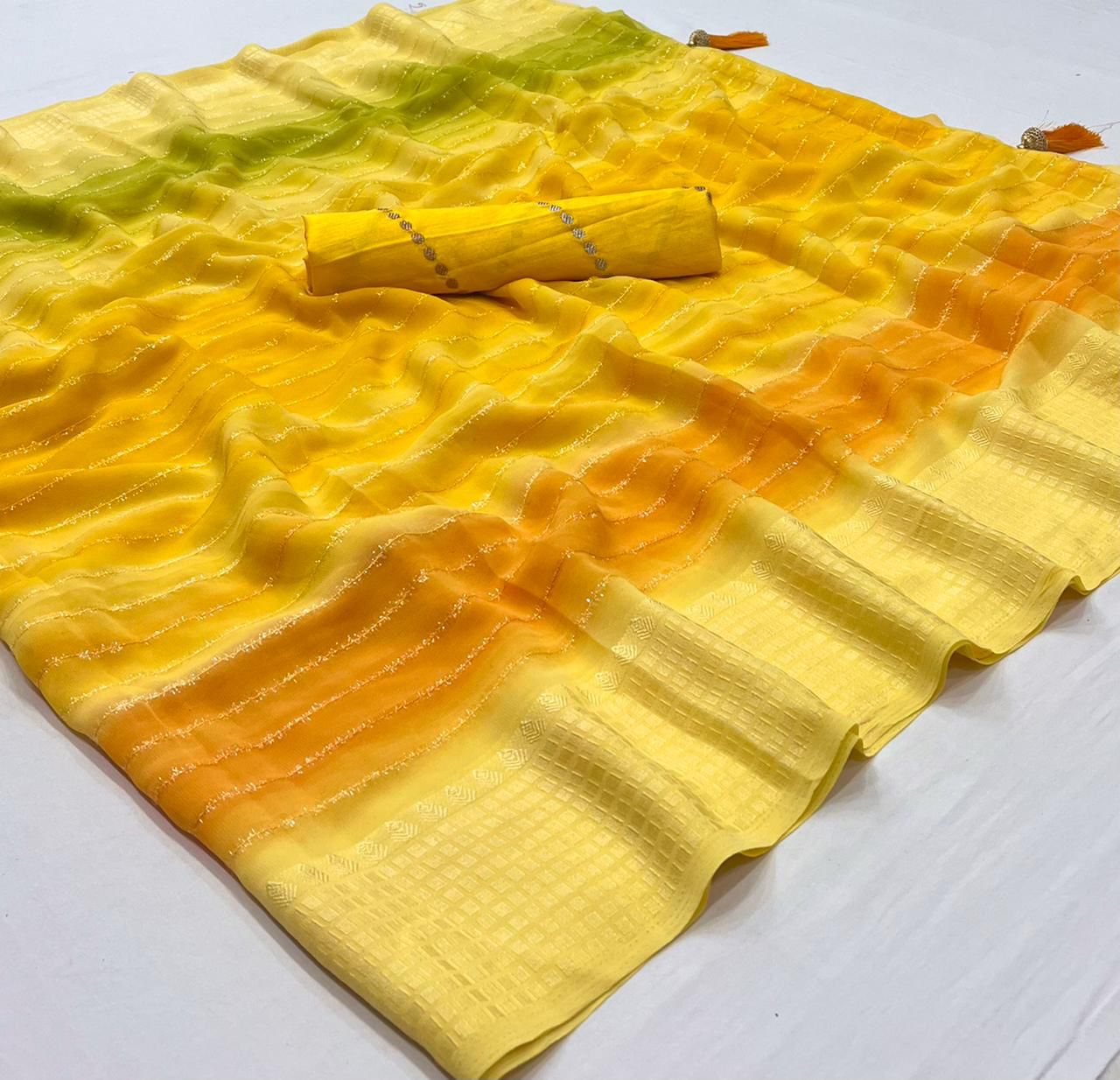 Samyu- Shimmer Georgette saree (Yellow)