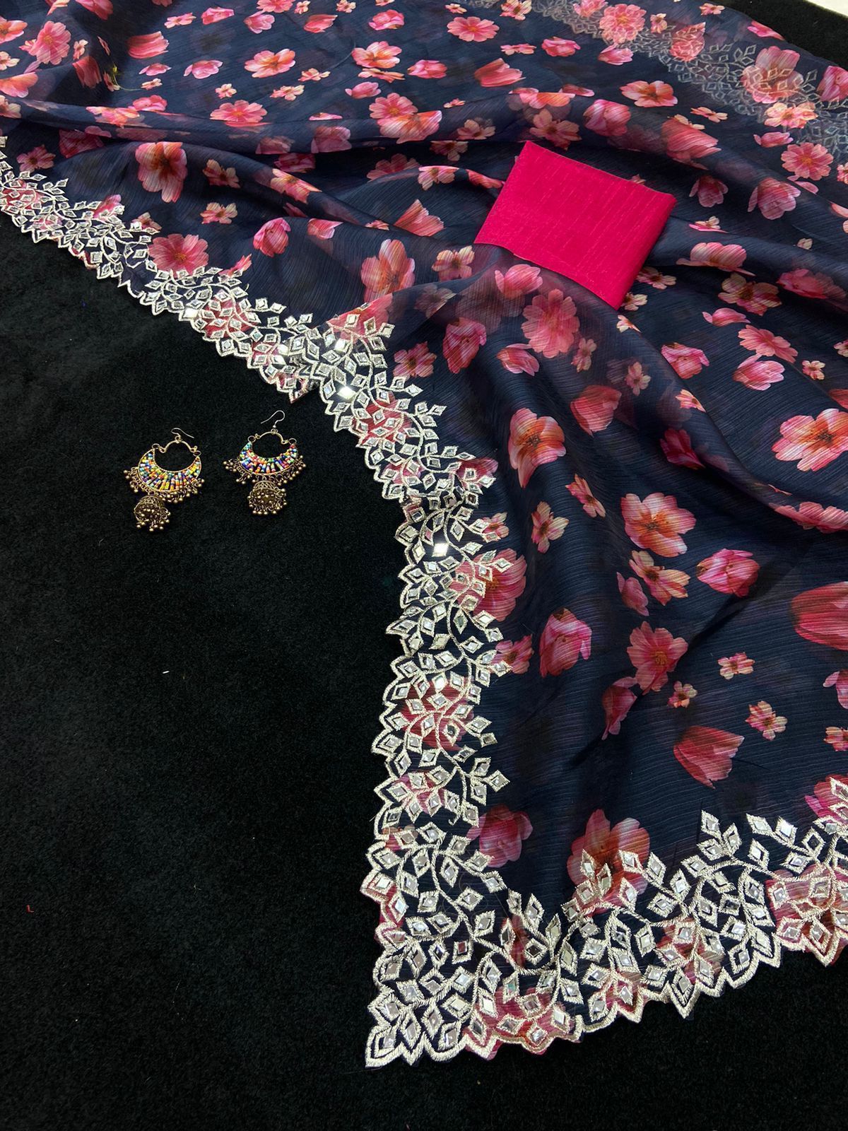 Neelima- Khadi organza (Navy rose)