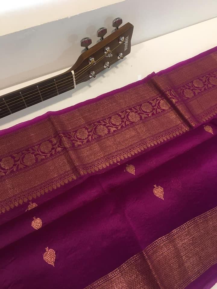 Antique-Plum organza silk saree