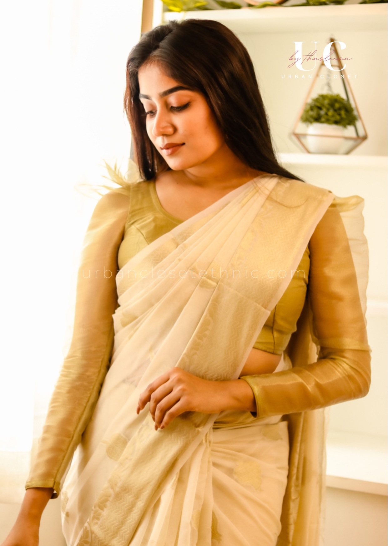 Amrutha-Mallu cream soft silk saree