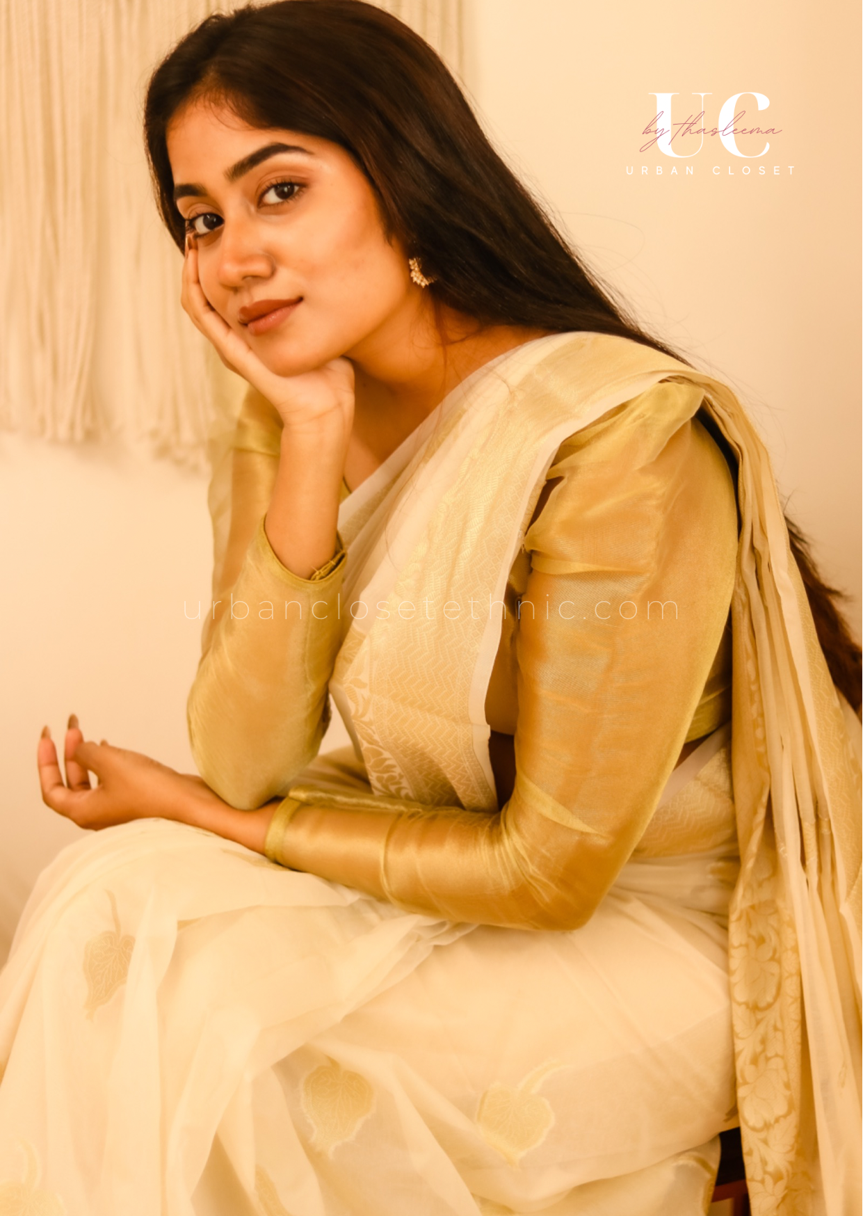 Amrutha-Mallu cream soft silk saree